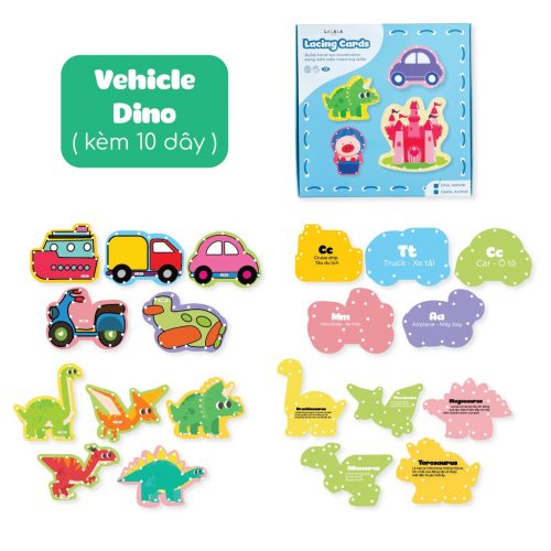 Đồ Chơi Xỏ Dây Cho Trẻ Lalala Baby-Dino+Vehicle